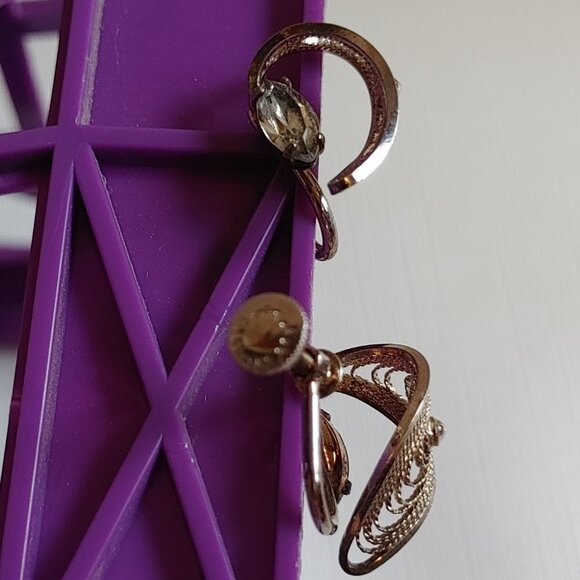 VINTAGE Silver Filigree Earrings Screw Back SIGNED - Picture 7 of 7